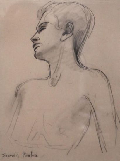 Francis PICABIA (1879-1953) 
Portrait de jeune homme, c.1940
Fusain sur papier, signé...