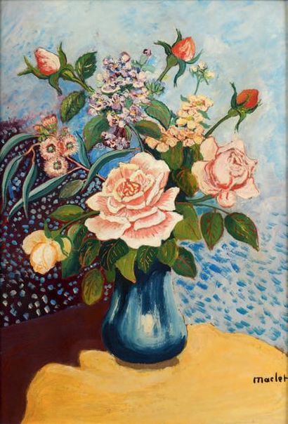Elisée MACLET (1881-1962) 
Bouquet de fleurs sur un attablement
Deux huiles sur carton,...