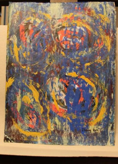 ZHANG HUA (1898-1970) 
Composition bleue
Peinture acrylique sur papier signée et...