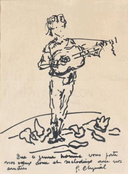 Georges Robert CHEYSSIAL (1907-1997) 
Le guitariste
Feutre avec envoi.
25 x 18 c...