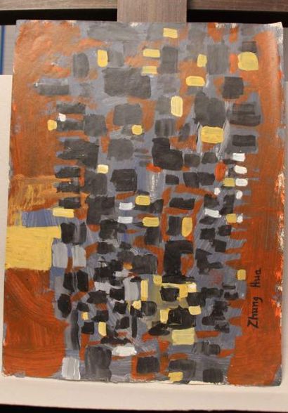 ZHANG HUA (1898-1970) 
Composition sur fond marron
Peinture acrylique sur papier,...