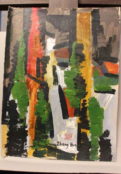 ZHANG HUA (1898-1970) 
Composition verte
Gouache et aquarelle sur papier, signée...