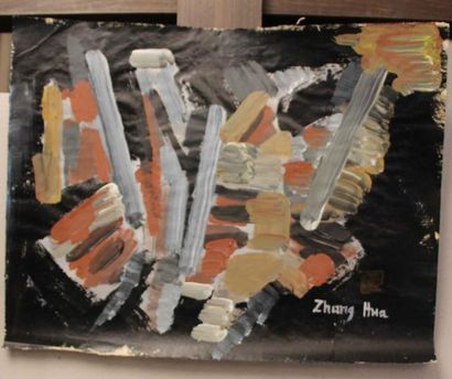 ZHANG HUA (1898-1970) 
Composition sur fond noir
Gouache et acrylique sur papier,...