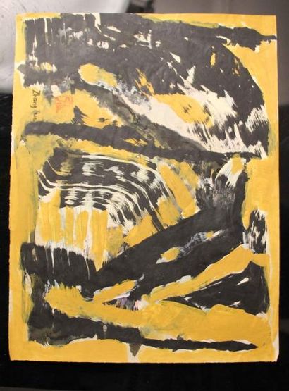 ZHANG HUA (1898-1970) 
Composition fond ocre jaune
Gouache et aquarelle sur papier,...