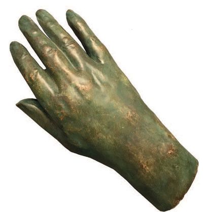 BALZAC Honoré de. Main en plâtre.
Tirage en plâtre satiné teinté en vert bronze exécuté...