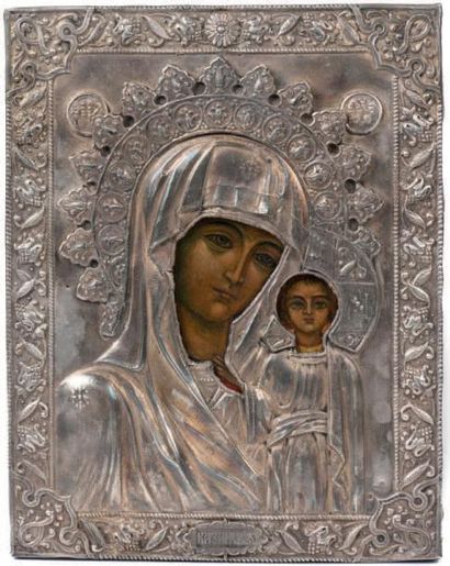 null Icône représentant la Vierge de Kazan
Tempera sur bois, conservée sous une oklad...