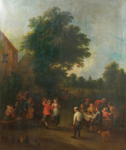Ecole flamande du XVIIIe siècle, suiveur de David TENIERS La kermesse flamande Toile....
