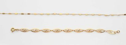 null 19 Collier et bracelet en or jaune 18K (750‰), maillons navettes et filigranes...