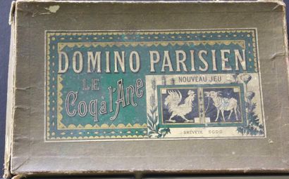 null Le domino Parisien « le coq à l’âne » : vers1910, 28 pions, boite frottée. Breveté...