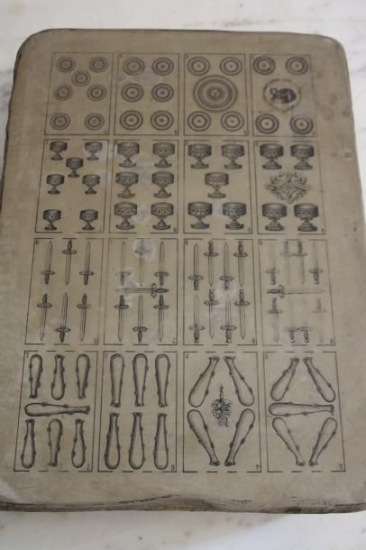 null 3 Pierres Lithographiques. Jeu Grimaud 1935. Enseignes espagnoles (coupes épées...