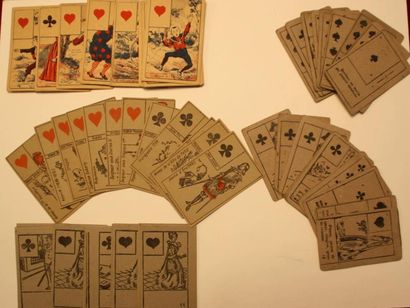 null Ensemble de cartes naïves à vocation divinatoire. 4 jeux différents fin XIXe...