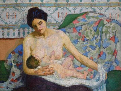 null Cayetano DONNIS (1882-1956) - Maternité, Buenos Aires - Huile sur toile signée...