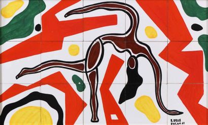 null Roland BRICE (1911-1989)d'aprés - Composition. - Carreaux de céramique polychrome....