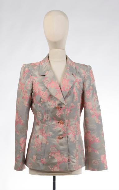 null BAZAR CHRISTIAN LACROIX : veste en polyester gris perle à décor de fleurs rose...