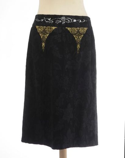 null CHRISTIAN LACROIX : jupe longue évasée en coton et viscose noir à décor d'arabesques...
