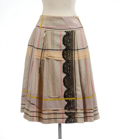 null CHRISTIAN LACROIX BAZAR : jupe plissée en laine et polyamide beige à motifs...