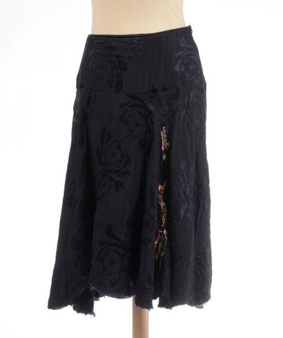 null CHRISTIAN LACROIX BAZAR : jupe évasée en soie et coton noir à motifs de fleurs...