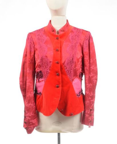 null CHRISTIAN LACROIX BAZAR : veste en coton et soie, rouge et rose fuchsia, avec...