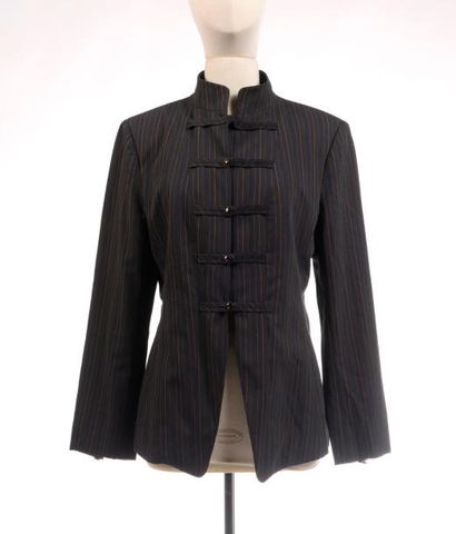 null KENZO Paris : veste en laine et polyester noir à motif de fines rayures, boutonnage...