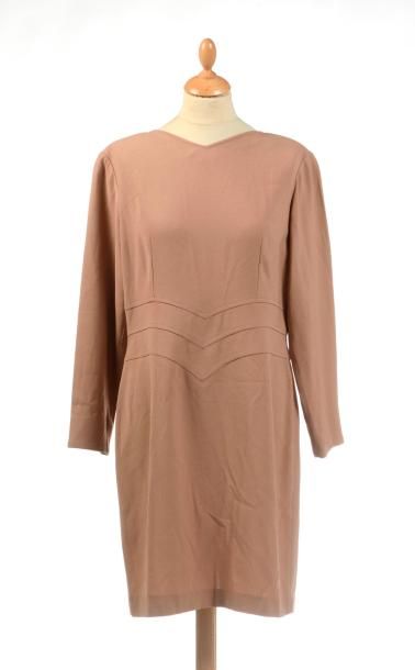 null WEILL : robe droite en polyester caramel, encolure ronde, fermeture éclaire...