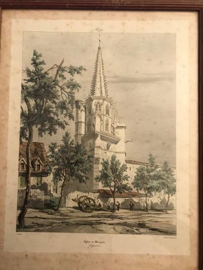 null Adrien DAUZATS (1804-1868) Eglise de Mirepoix Lithographie d'après Adrien DAUZATS...
