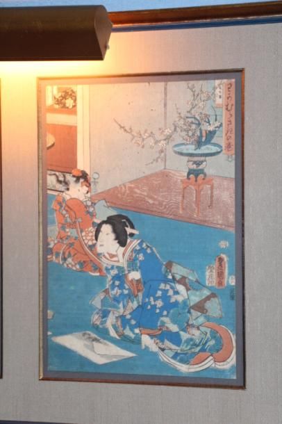 null Triptyque composé de trois estampes japonaises XIXème siècle Haut : 34x24cm