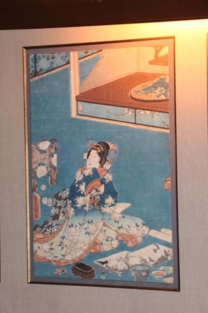 null Triptyque composé de trois estampes japonaises XIXème siècle Haut : 34x24cm