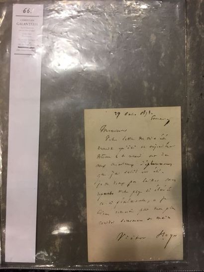 null HUGO Victor. Lettre autographe signée à un inconnu. Guernesey, 29 octobre 1878...