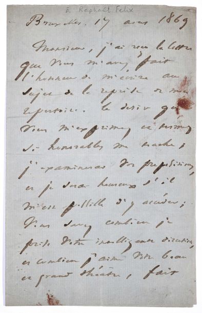 null HUGO Victor. LA signée Victor H. à Delphine de Girardin. Paris, [7 février 1847...