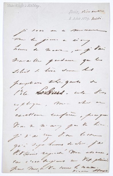 HUGO Victor. Lettre autographe signée au compositeur Fromental Halévy. [Paris, (8...