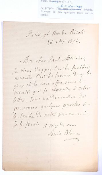 null BLANC Louis. Réunion de 8 lettres autographes signées à Paul Meurice. Londres,...