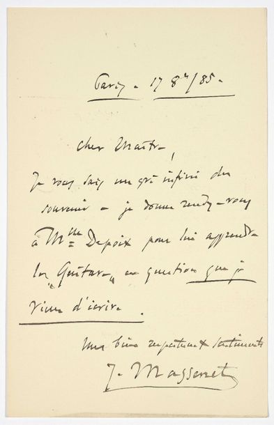 null MASSENET Jules. Réunion de 3 lettres autographes signées à Paul Meurice. Paris,...