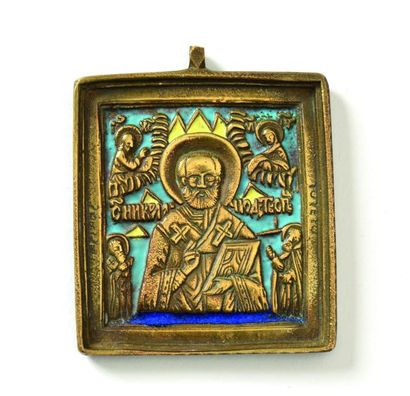 null Saint Nicolas. Bronze émaillé. 6 x 5 cm.