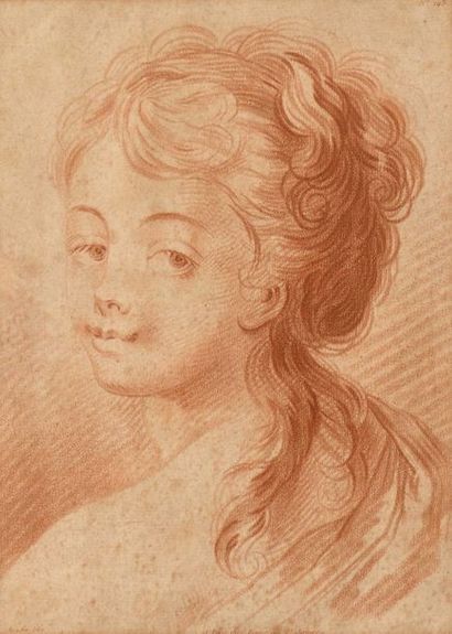 null François BOUCHER, d’après Portrait de jeune fille Gravure à la sanguine (rousseurs)....