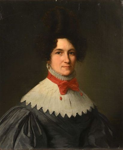 null Augustin DEMOUSSY (Paris 1809- id. ; 1880) Portrait de jeune femme à la coiffure...