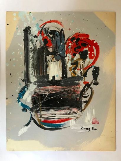 null ZHANG HUA (1898-1970) Composition rouge et noir Acrylique, gouache et aquarelle...