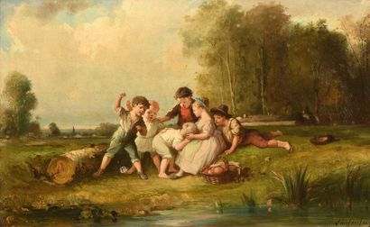 null François-Louis LANFANT DE METZ (1814-1892) Colin-maillard et Enfant jouant Paire...