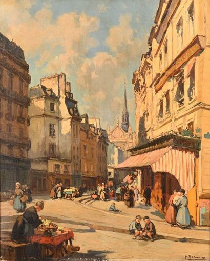 null Henri-Alphonse BARNOIN (1882-1940) Après le marché Huile sur toile, signée en...