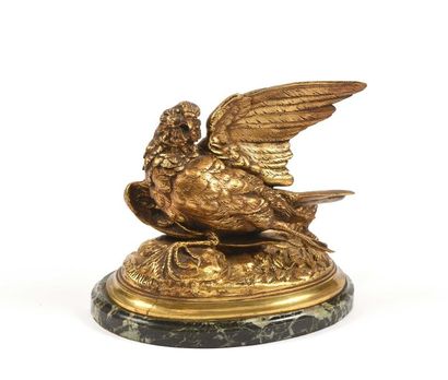 null E. DELABRIERE (1829-1912), d’après Figure de poule faisane effrayée, en bronze...