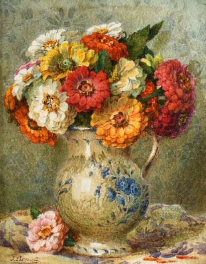 null Jean FOURNET (1878- ?) Fleurs dans un vase Aquarelle sur papier, signée en bas...