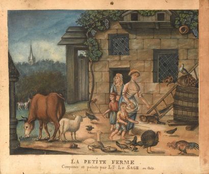 null L.F. Le SAGE, école du XIXe siècle La petite ferme Gouache, annotée dans la...