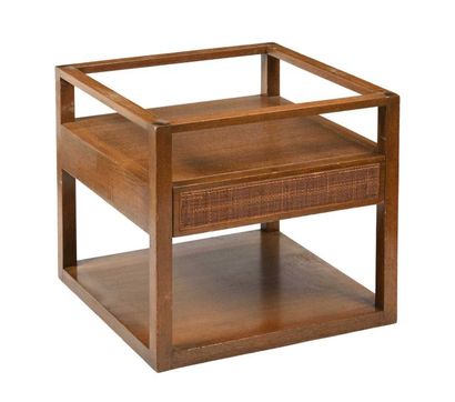 null Harvey PROBBER (1922-2003) Table basse carrée en bois teinté. Elle ouvre par...