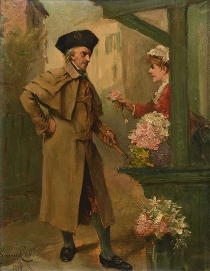 null Georges-Jules A. CAIN (1856-1919) La fleuriste, datée 1884 Huile sur panneau,...