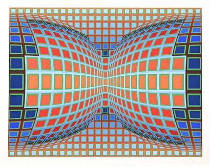 null VASARELY Victor (1906-1997) Composition cinétique (bleu, orange, rouge, vert)...