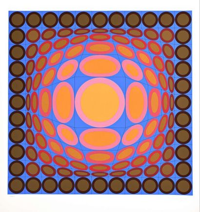 null VASARELY Victor (1906-1997) Composition cinétique (bleu, rose, orange) Lithographie...
