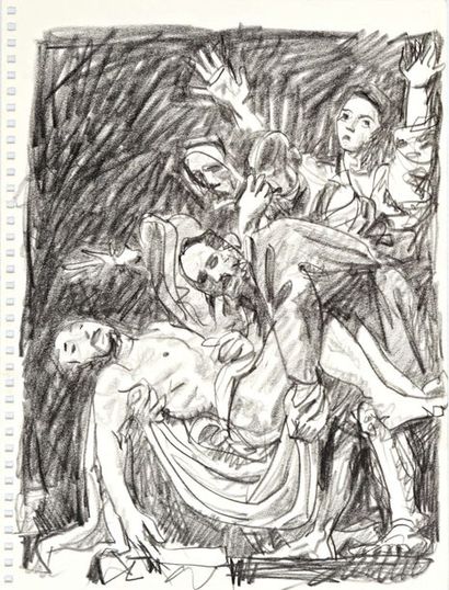 null François BOISROND (1958) Descente de Croix d’après Rubens Pierre noire, contresignée...