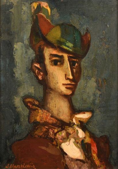 null Stanislas ELESCKIEVICZ (1900-1963) Portrait d’homme au chapeau Huile sur Isorel,...