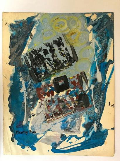 null ZHANG HUA (1898-1970) Composition Acrylique, gouache et aquarelle sur carton,...