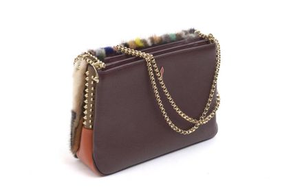 null Christian Louboutin : Sac à bandoulière mélange cuir grainé orange bordeaux...