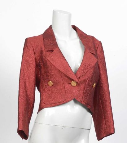 null YVES SAINT LAURENT RIVE GAUCHE : veste spencer courte en brocart rouge, manches...
